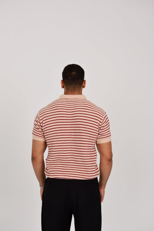 Dokan Beige Striped Knit Polo