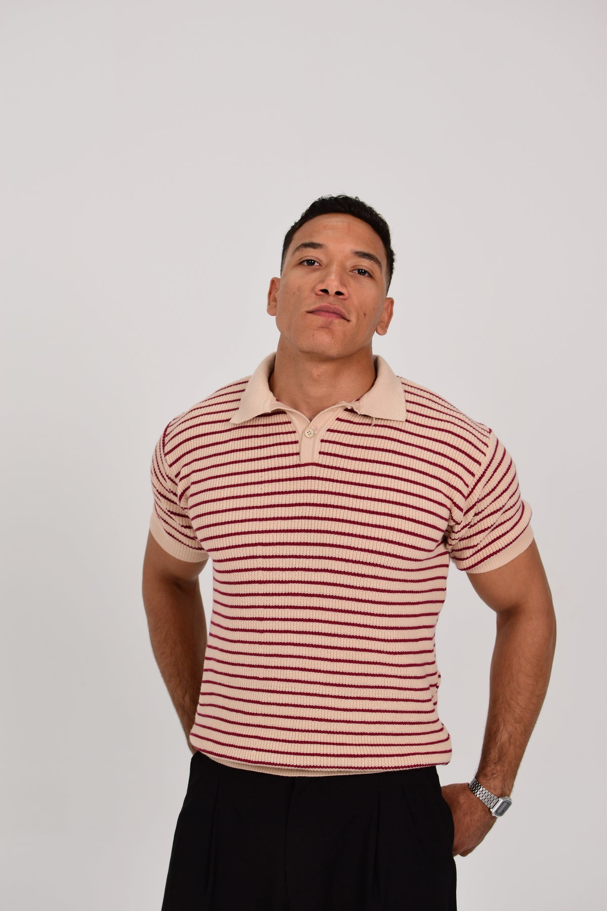 Dokan Beige Striped Knit Polo