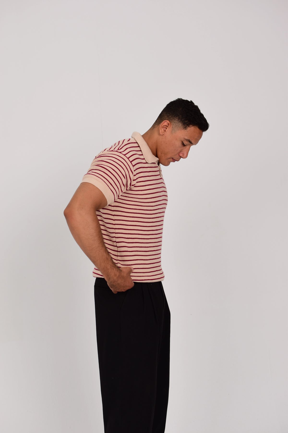 Dokan Beige Striped Knit Polo