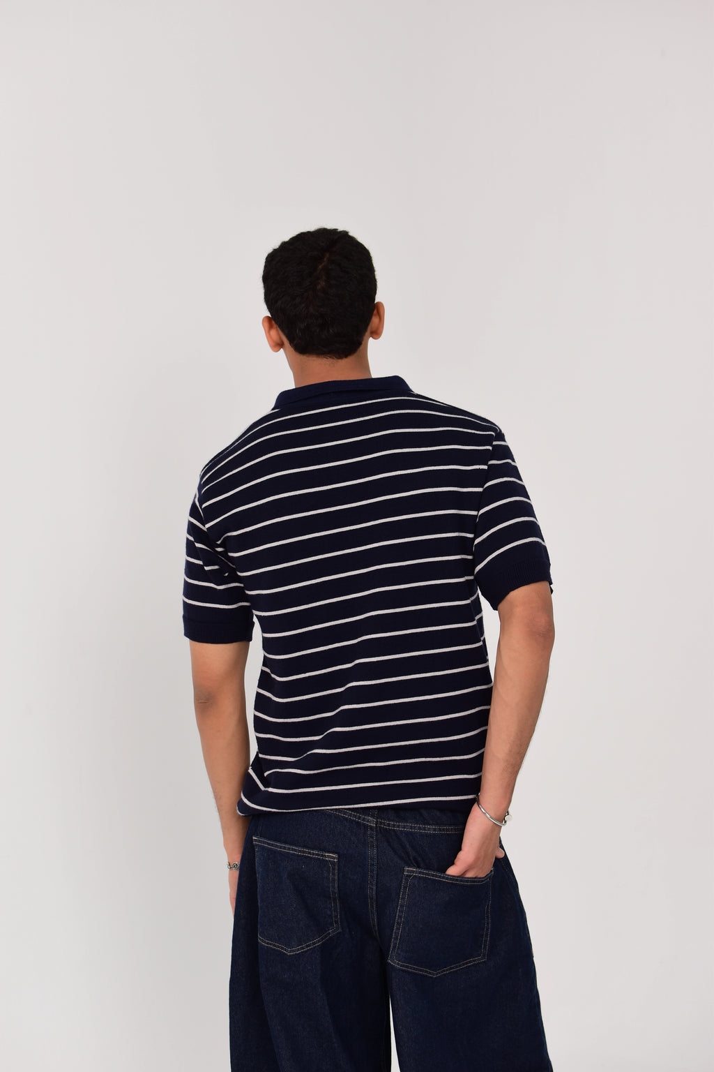 Dokan Navy Striped Knit Polo