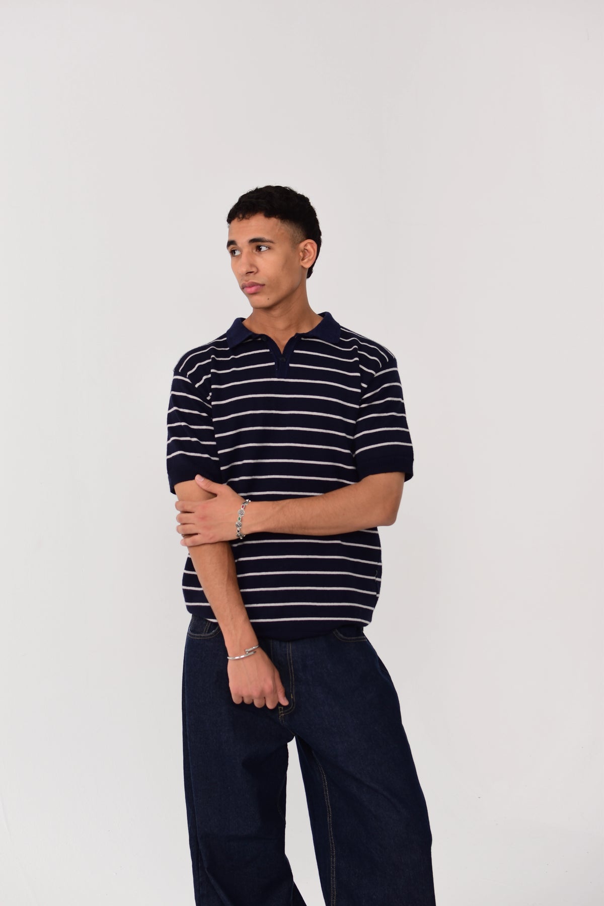 Dokan Navy Striped Knit Polo